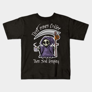 Halloween Coffee Grimm Reaper Kids T-Shirt